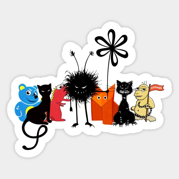 Fun Gang Of Cartoon Characters Sticker by Boriana Giormova